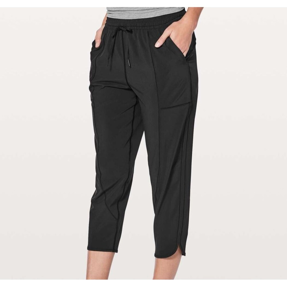 Lululemon Black Final Play Crop Pants 23" Athleisure Split Hem Women's Size 12